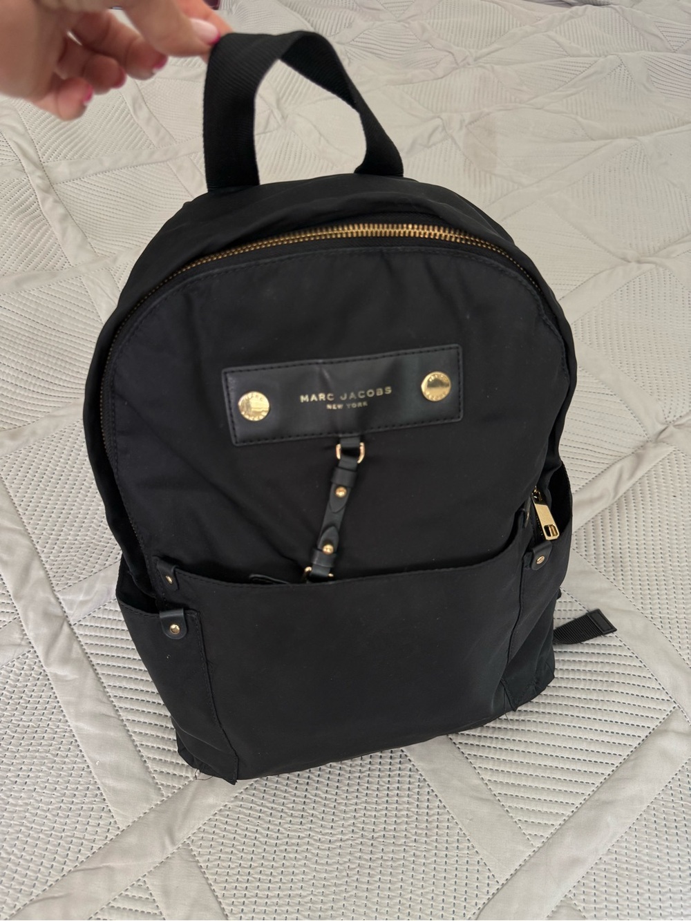 Marc Jacobs Black Nylon Backpack Gold Hardware ID Card Holder